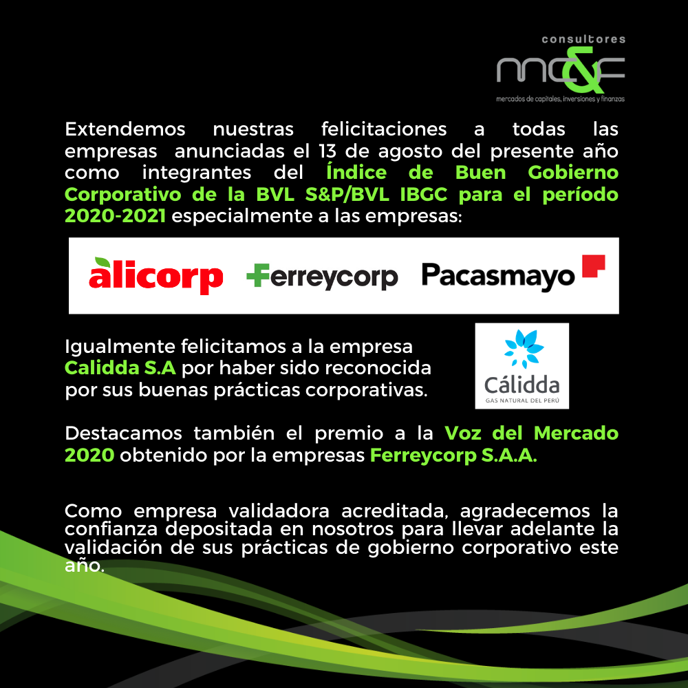 RECOMENDAMOS: Empresas reconocidas por el Índice de Buen Gobierno Corporativo de la BVL S&P/BVL IBGC para el período 2020-2021